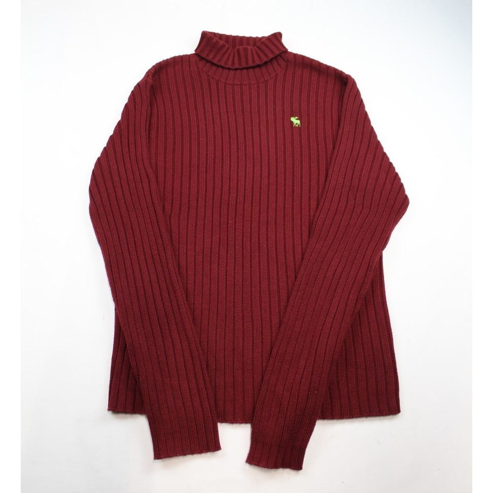 Abercrombie & Fitch Sweater Mens L Red Ribbed Turtleneck Moose Logo vtg y2k